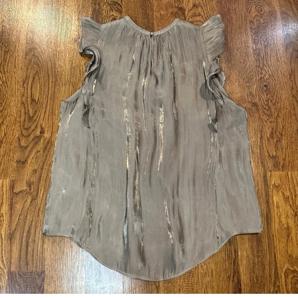 Jason Wu Ruffle Cap Sleeve Top Women’s Large Metallic Taupe Flowy Blouse - Picture 4 of 14